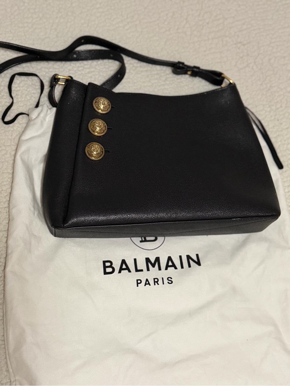 Balmain Black Leather Shoulder Bag with Gold Medallion Buttons (3)